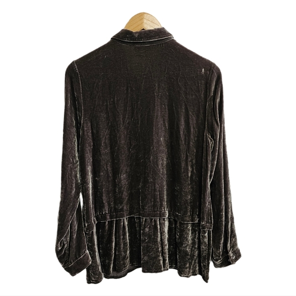 J.Jill brown silk blend velvet button peplum long sleeve top size small - Picture 7 of 9